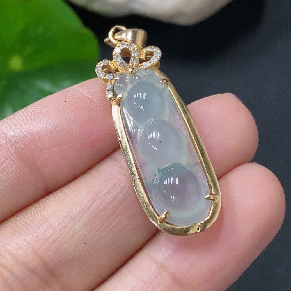 Jadeite Inlaid Lucky Bean Pendant No Stamp Tested Diamond Accented . | Huiliu Certified