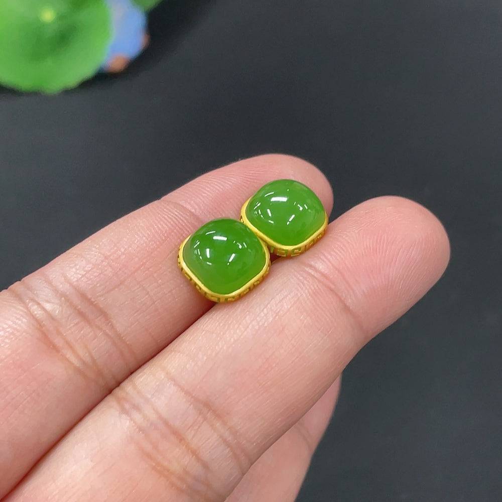 Huiliu certified Hetian jade jasper inlaid earrings featuring intricate jade designs and silver hooks, elegant jewelry for women.
