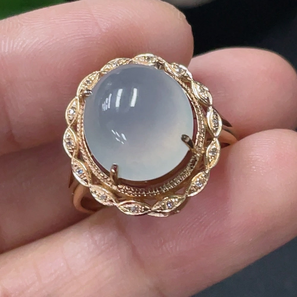 18k white gold Jadeite inlaid ring with diamonds, size 13, weighing approximately 3.4g, by HUILIU HQ.