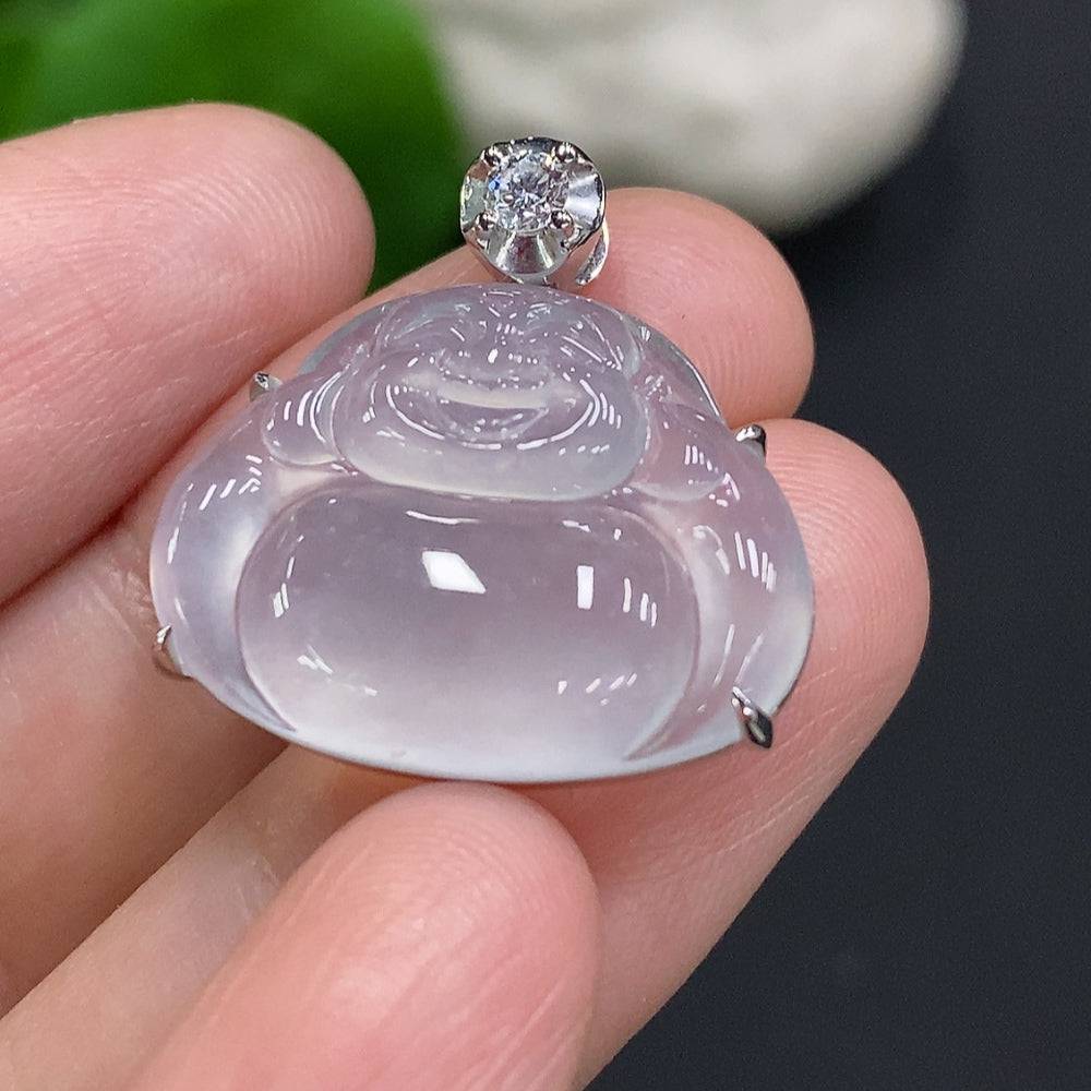 Jadeite Buddha pendant with 18K gold inlay, crafted from jade, weighing approximately 4 grams, by HUILIU HQ.