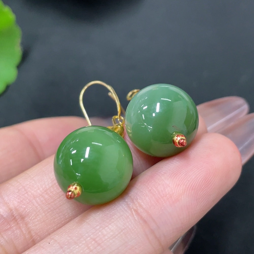 Hetian Jade Inlaid Earrings (Marked in Red + String Non-, Rest, Card 14mm ., . ) | Huiliu Certified