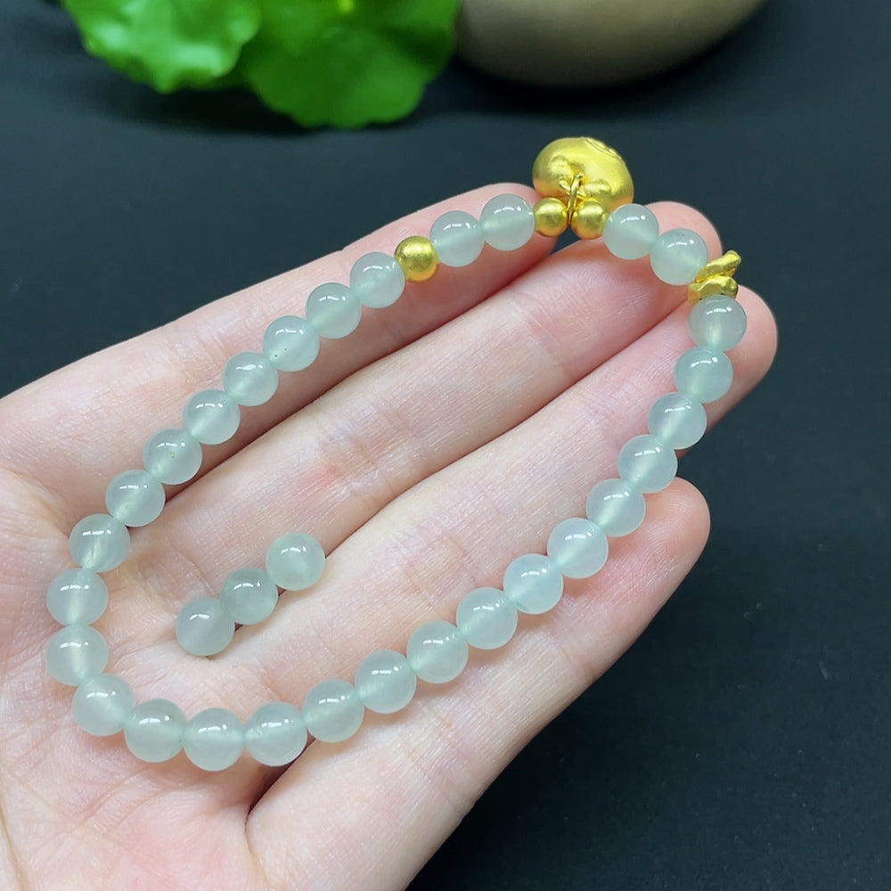 Jadeite Bracelet Total Weight Approx.12.44g Beads Size 5.5mm AU99% Hollow Gold Accessories Fragile