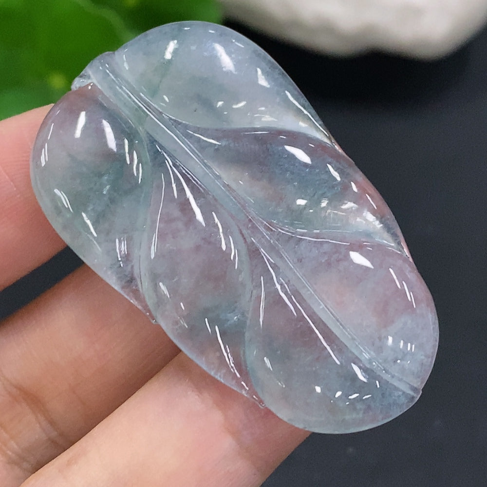 Jadeite Leaf Inlaid Piece, . | Huiliu Certified