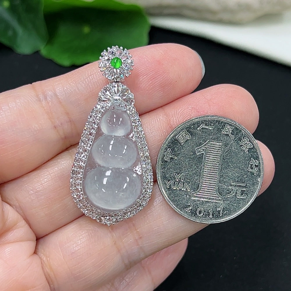Jadeite Blessed Bean Pendant with 18k Gold and Diamond Accents