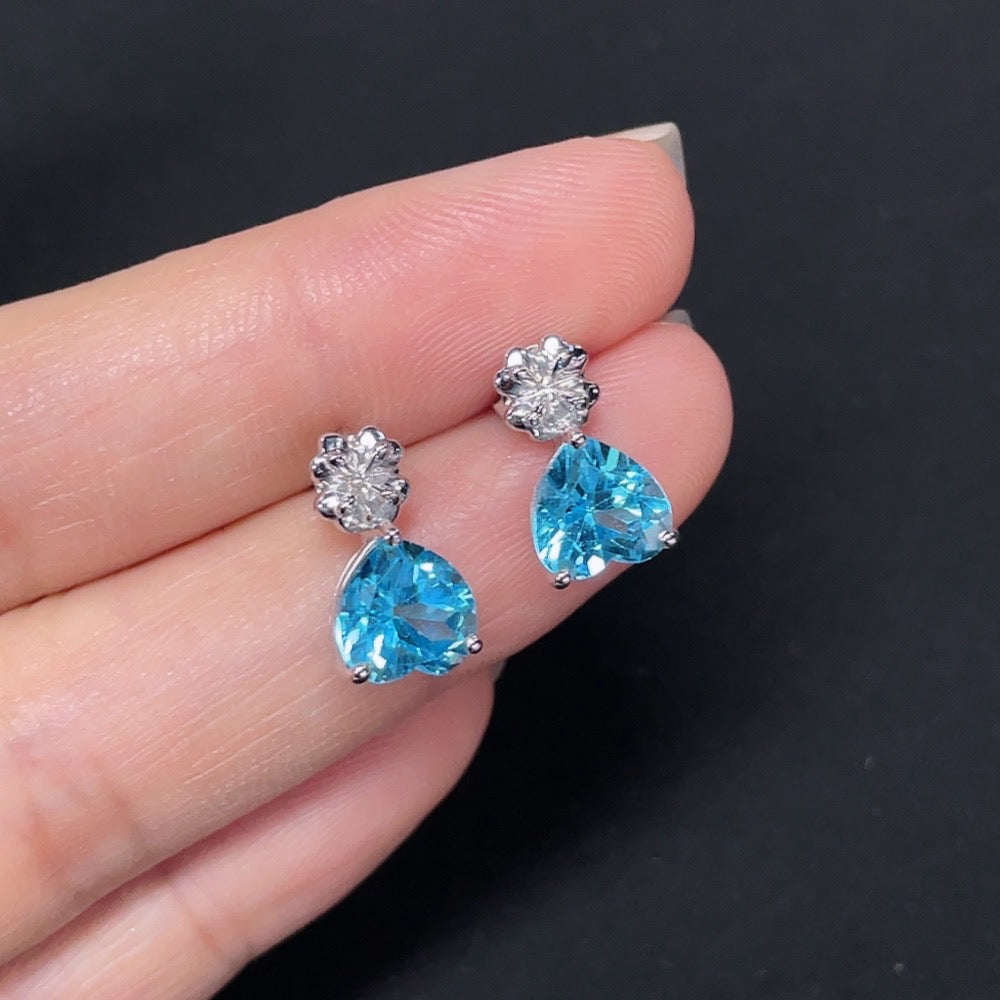 Topaz Inlaid Earrings, 18K Gold, Color Origin Undetermined