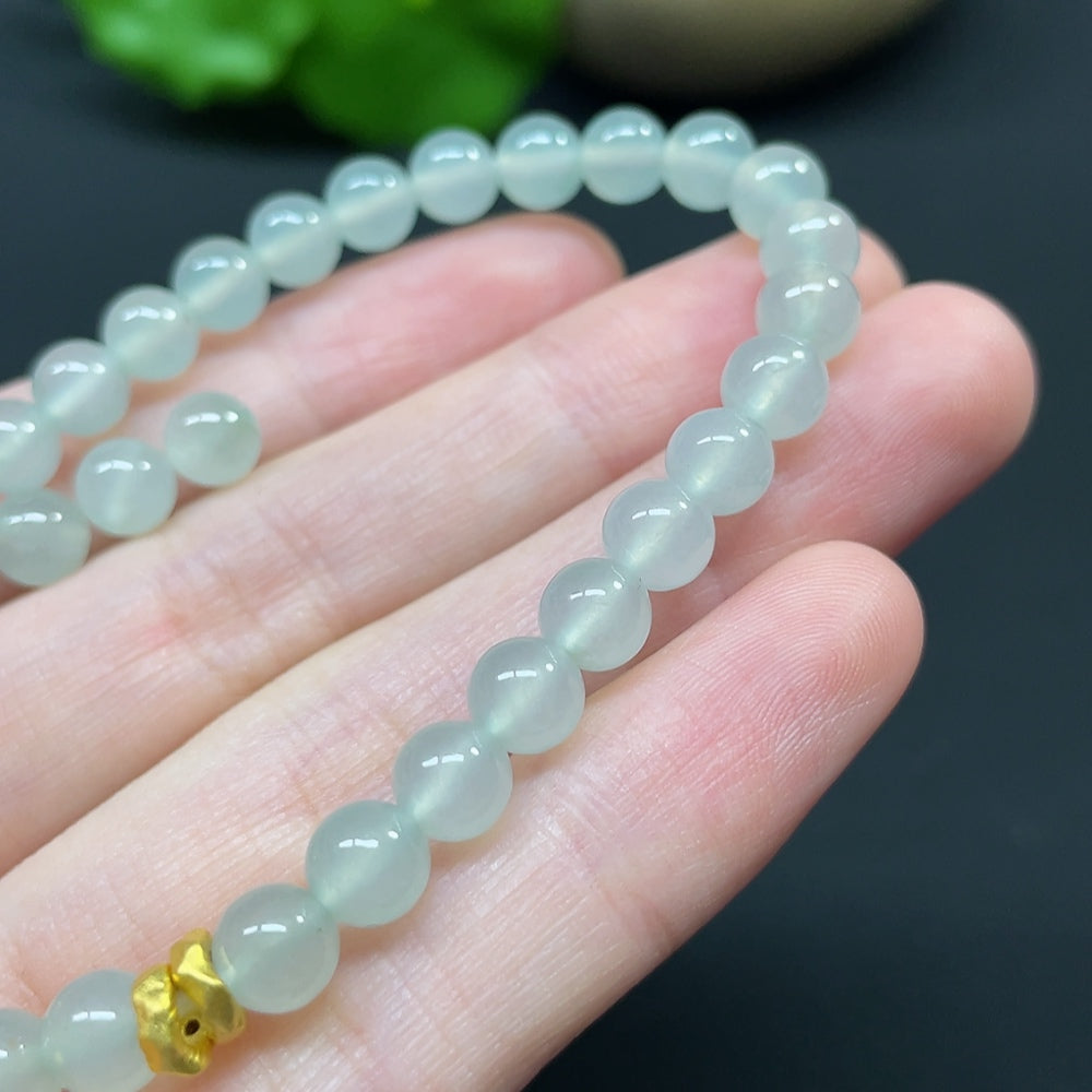 Jadeite Bracelet Total Weight Approx.12.44g Beads Size 5.5mm AU99% Hollow Gold Accessories Fragile