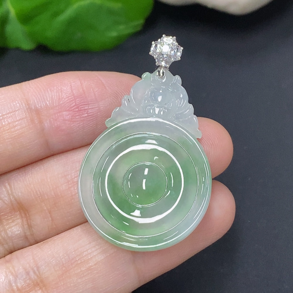 Jadeite Pendant with 18k Clasp and Diamond Accents, Total Weight Approximately 4.7g