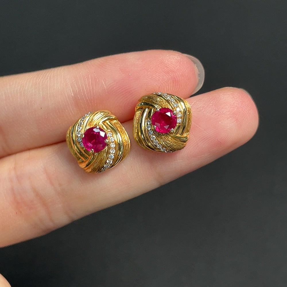Ruby Stud Earrings, ., Filled, Accented with Diamonds | Huiliu Certified