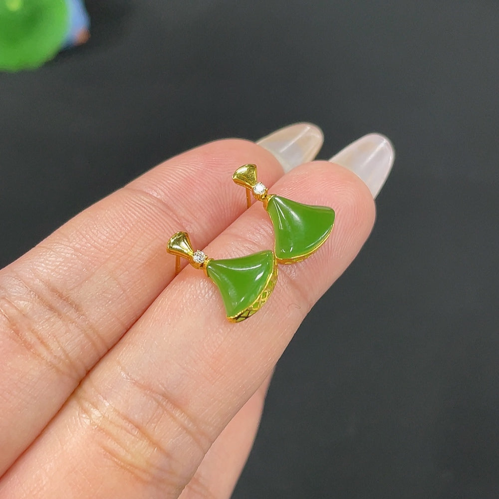 Hetian Jade Inlaid Earrings Total Weight Approx. 1.3g 18k Non-Diamond