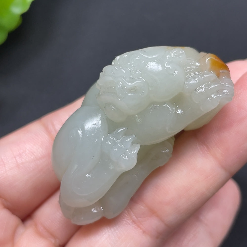 Hetian Jade Pi Xiu pendant necklace by HKHQ, featuring a carved jade Pi Xiu charm with a total weight of 48.33g.