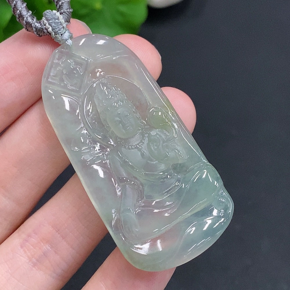 Jadeite Guanyin Pendant Total Weight Approx. 15.8g (Incl. Rope Weight)