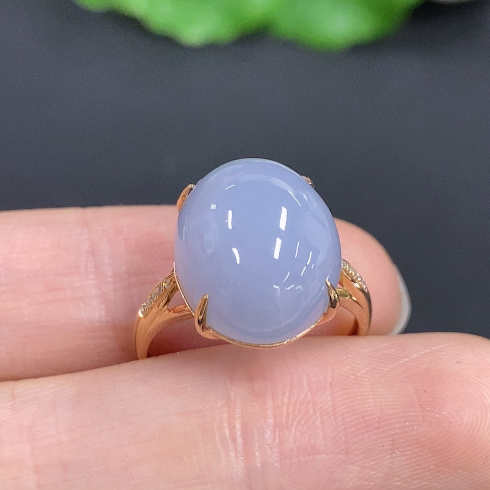 Jadeite Cabochon Ring in, . (with Diamond Accents) | Huiliu Certified