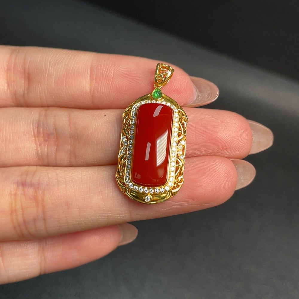 Red Agate Pendant without Diamond, . | Huiliu Certified