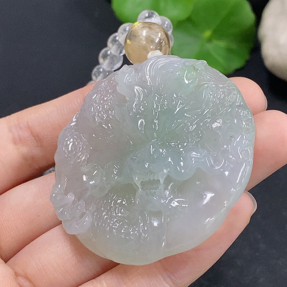Jadeite Dragon Pendant with Crystal (only large white and yellow beads) Non-gold Total weight about 61.73g