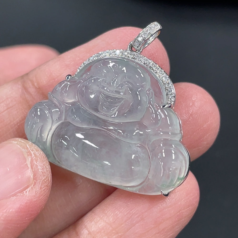 Jadeite Buddha Pendant, 18K Gold Setting with Diamond Accents