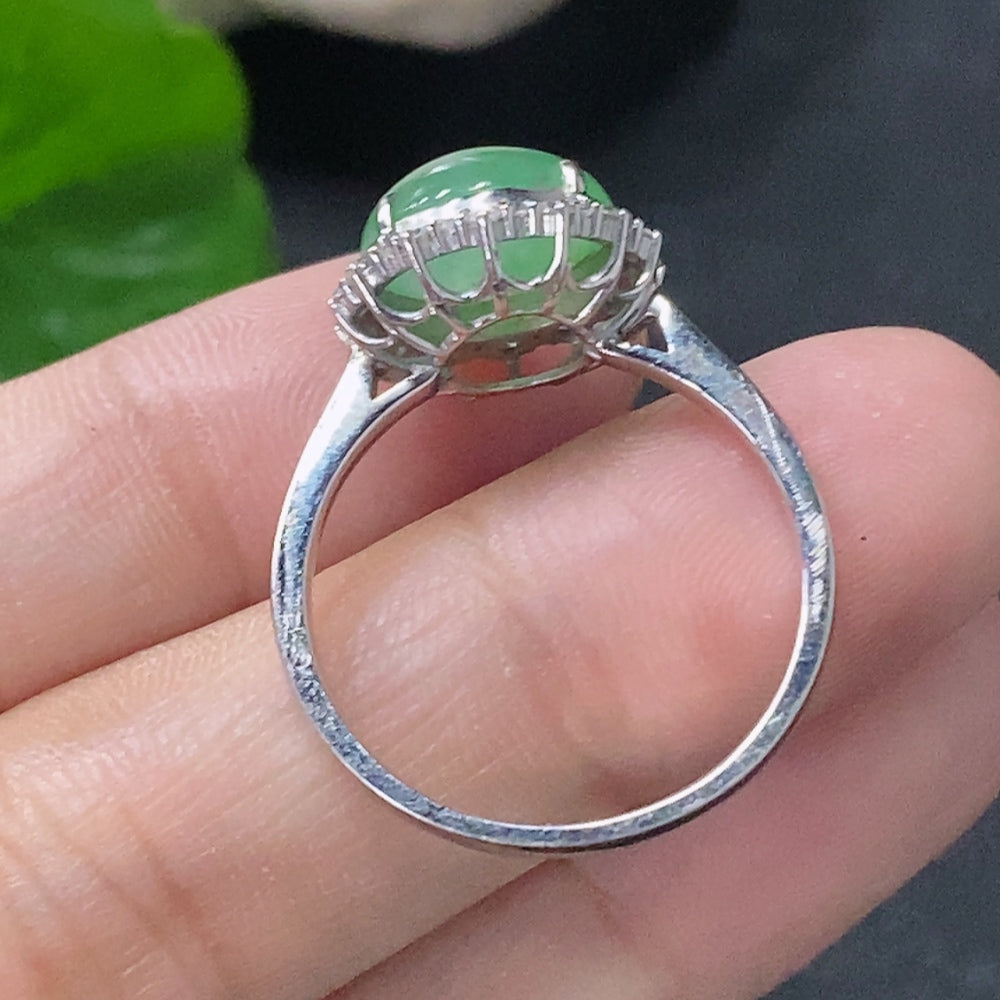 Jadeite Ring with 18k Gold and Diamond Accents (Minimum Side Stones Only), Size 18, Total Weight Approx. 4.35g