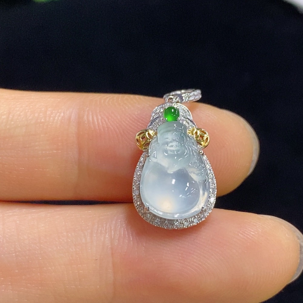 Jadeite Maitreya Inlaid Pendant with Diamond, . | Huiliu Certified