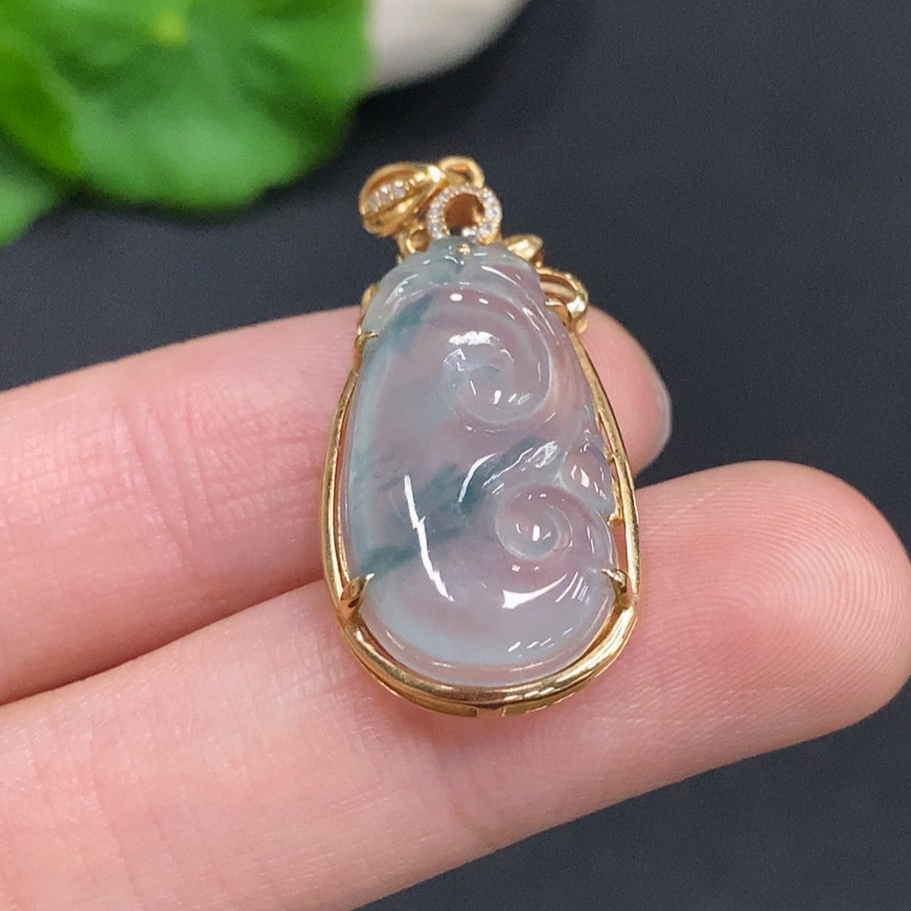 Huiliu HQ Jadeite Ruyi pendant showcasing intricate carved jade with a smooth, polished finish on a neutral background.