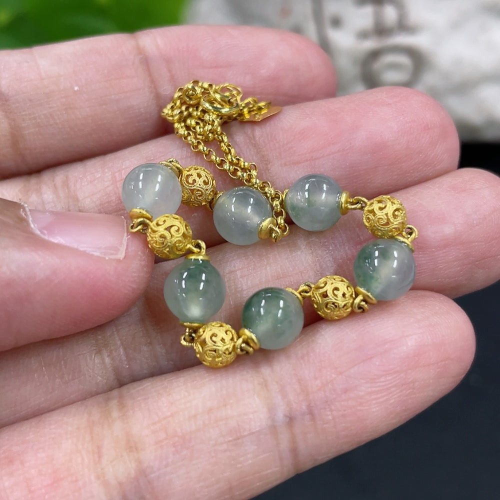 Jadeite Bead Inlaid Bracelet with 18K Gold Accessories