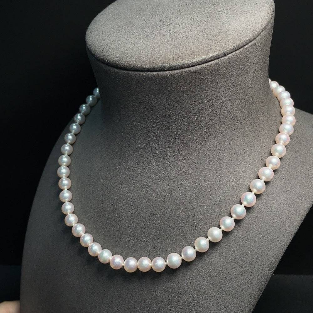 HUILIU HQ seawater pearl necklace with 7.1mm pearls, non-gold, total weight 29.94g, close-up of the elegant pearl strand.
