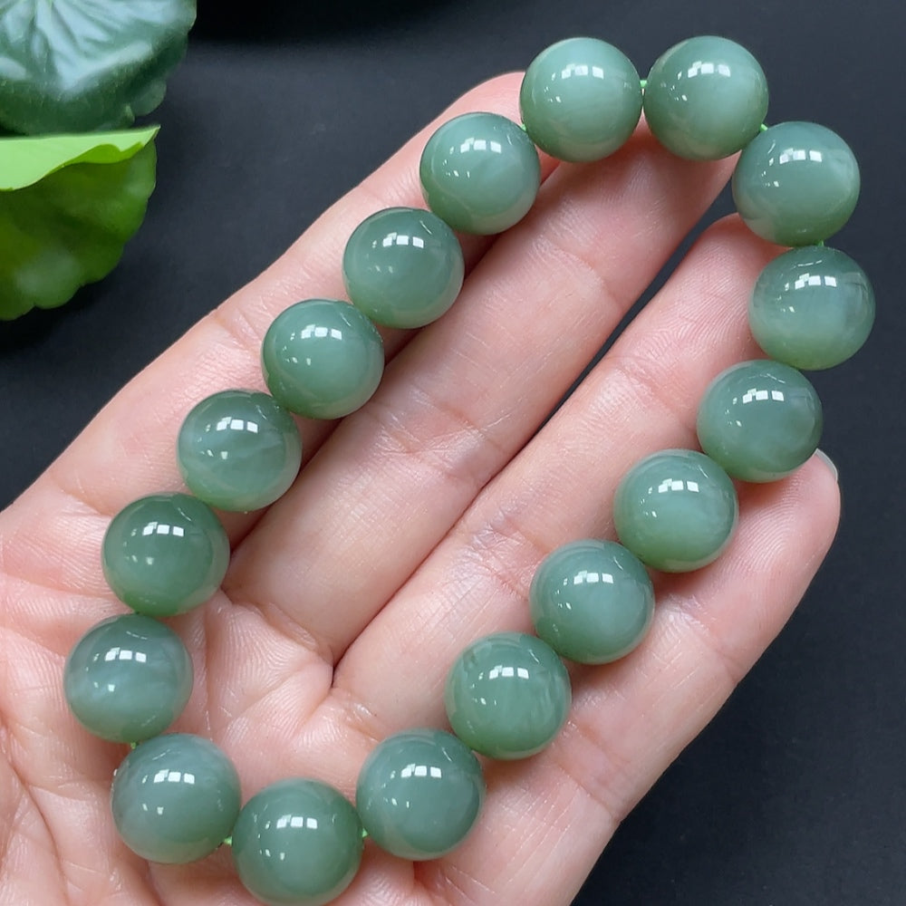 Green Hetian Jade Bead Bracelet