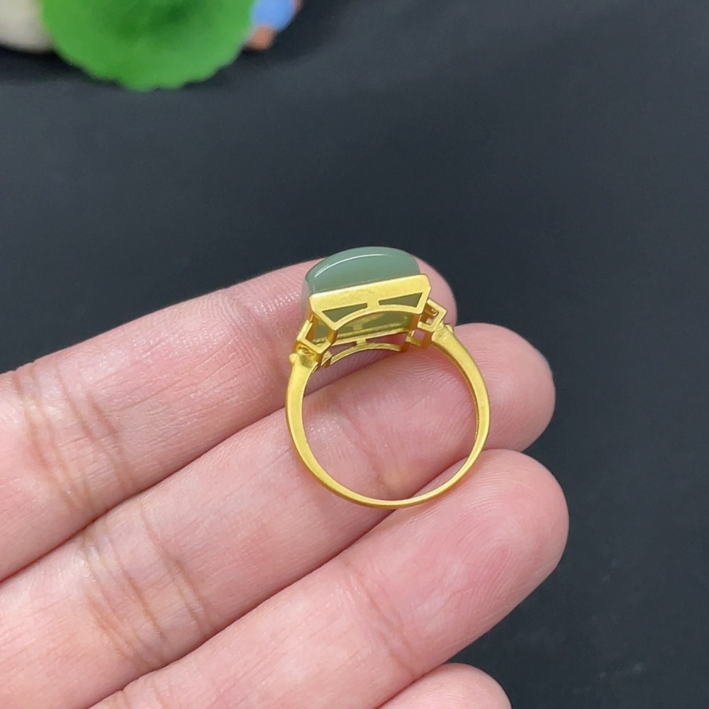 Hetian Jade Inlaid Ring Size 15 Total Weight Approx.4.3g 18k