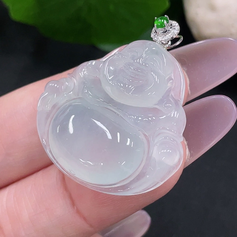Jadeite Buddha Pendant in 18K Gold, Total Weight Approx. 6.8g (With Diamond Accents)