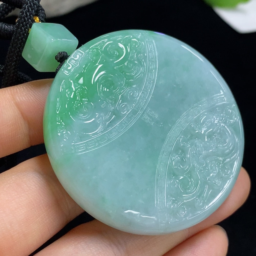 Jadeite Antique Pendant Total Weight Approx. 74.07g (Including Rope Weight)