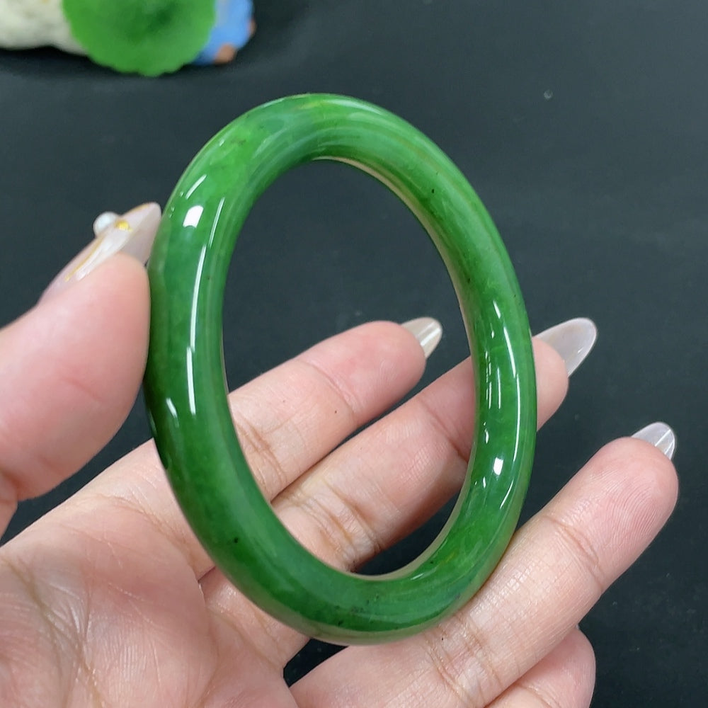 Hetian Jade Green Jade Round Bangle Size 55.7 Total Weight Approx. 41.8g