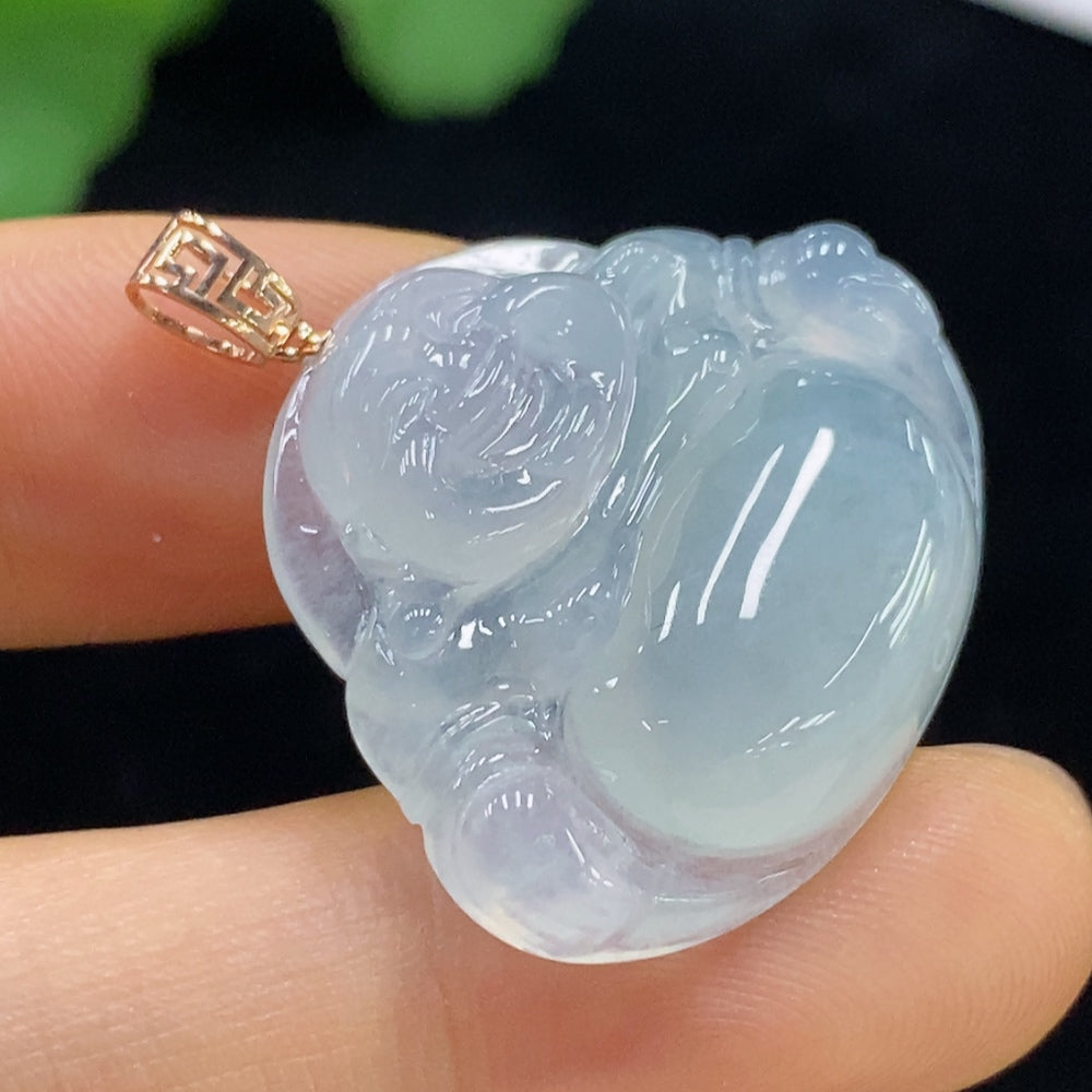 Jadeite Buddha pendant with 18K clasp, crafted from green jade, weighing approximately 6.9 grams, by HUILIU HQ