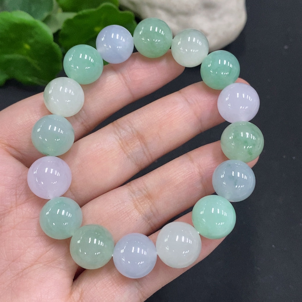 HUILIU HQ jadeite bead necklace with 12mm beads and 54.5g weight, featuring smooth, polished green jade stones.