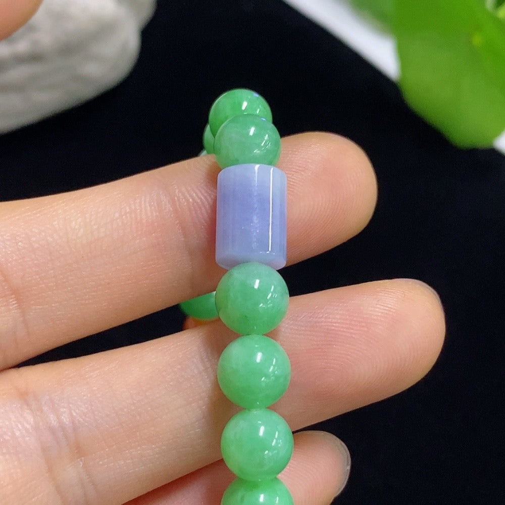 Jadeite bracelet with red beads, 7.3/5.2mm size, approximately 15.05g weight, natural green jade, HKHQ brand.