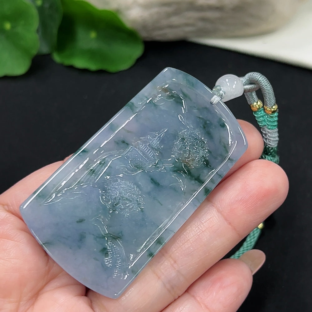 Jadeite Landscape Pendant (Including Cord) (Non-Gold Inlaid)