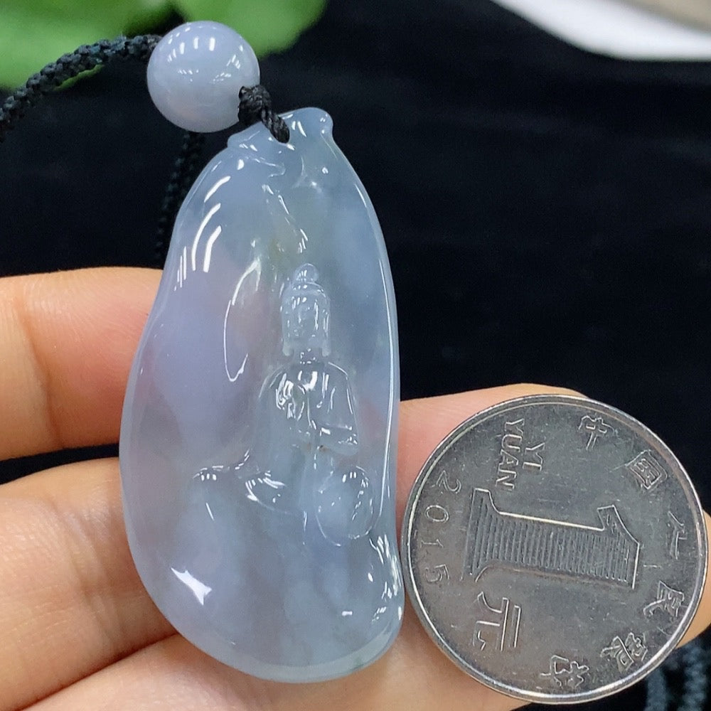 Jadeite Guanyin Pendant Total Weight Approx. 19.61g (Including String Weight)