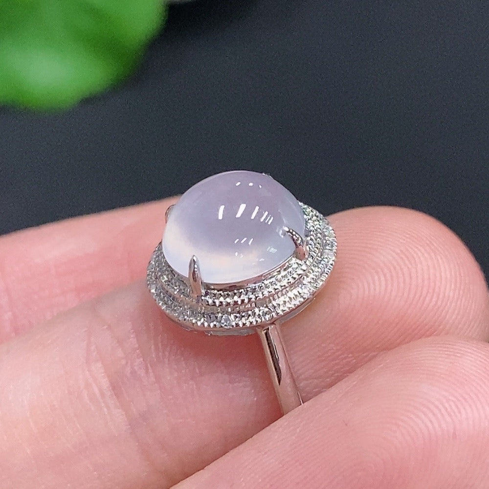 Jadeite Cabochon Ring 18k Gold Total Weight Approx. 2.1g Size 9 With Diamond Accents