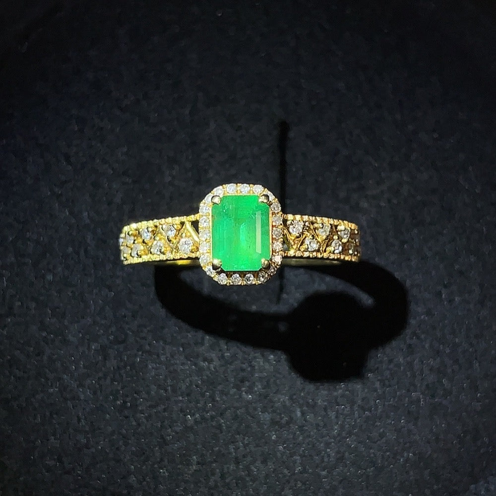 Emerald Ring, 18K Gold, Size 14, Total Weight Approx. 2.17g, Clarity Enhanced, Accented with Diamonds
