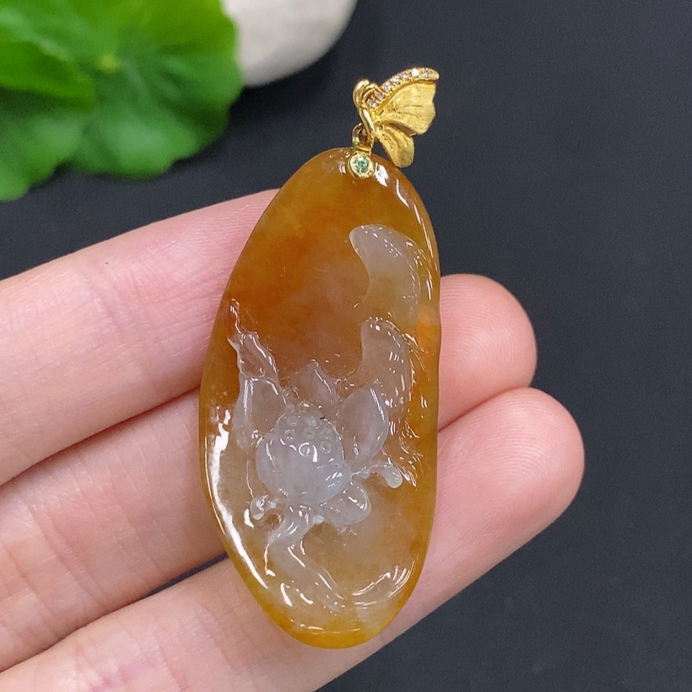 Jadeite Auspicious Abundance Pendant with Clasp, . | Huiliu Certified