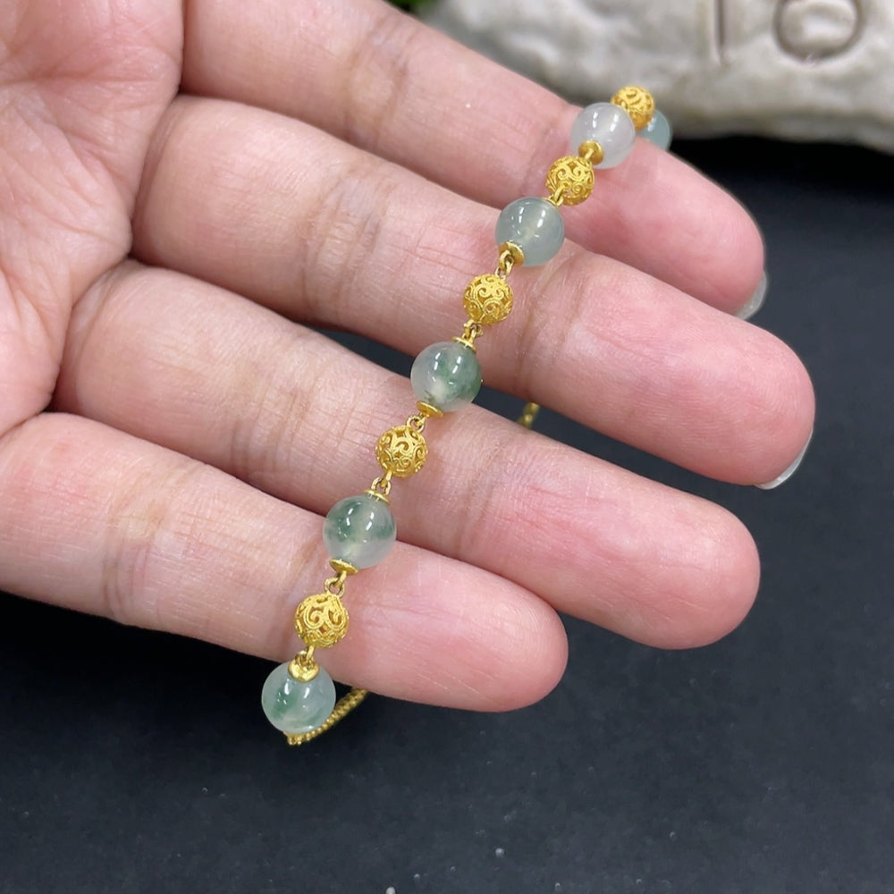 Jadeite Bead Inlaid Bracelet with 18K Gold Accessories