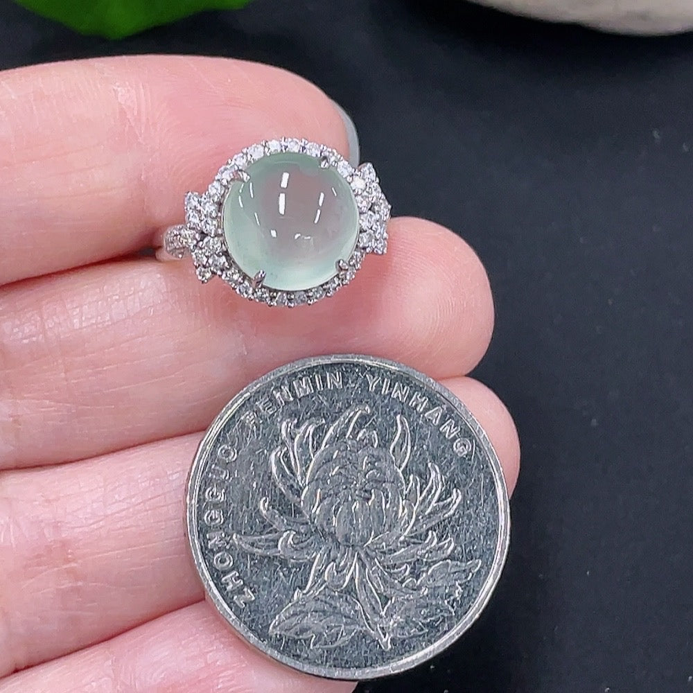 Jadeite Inlaid Ring Size 10 18K Gold Total Weight Approx. 3.7g (With Diamond Accents)