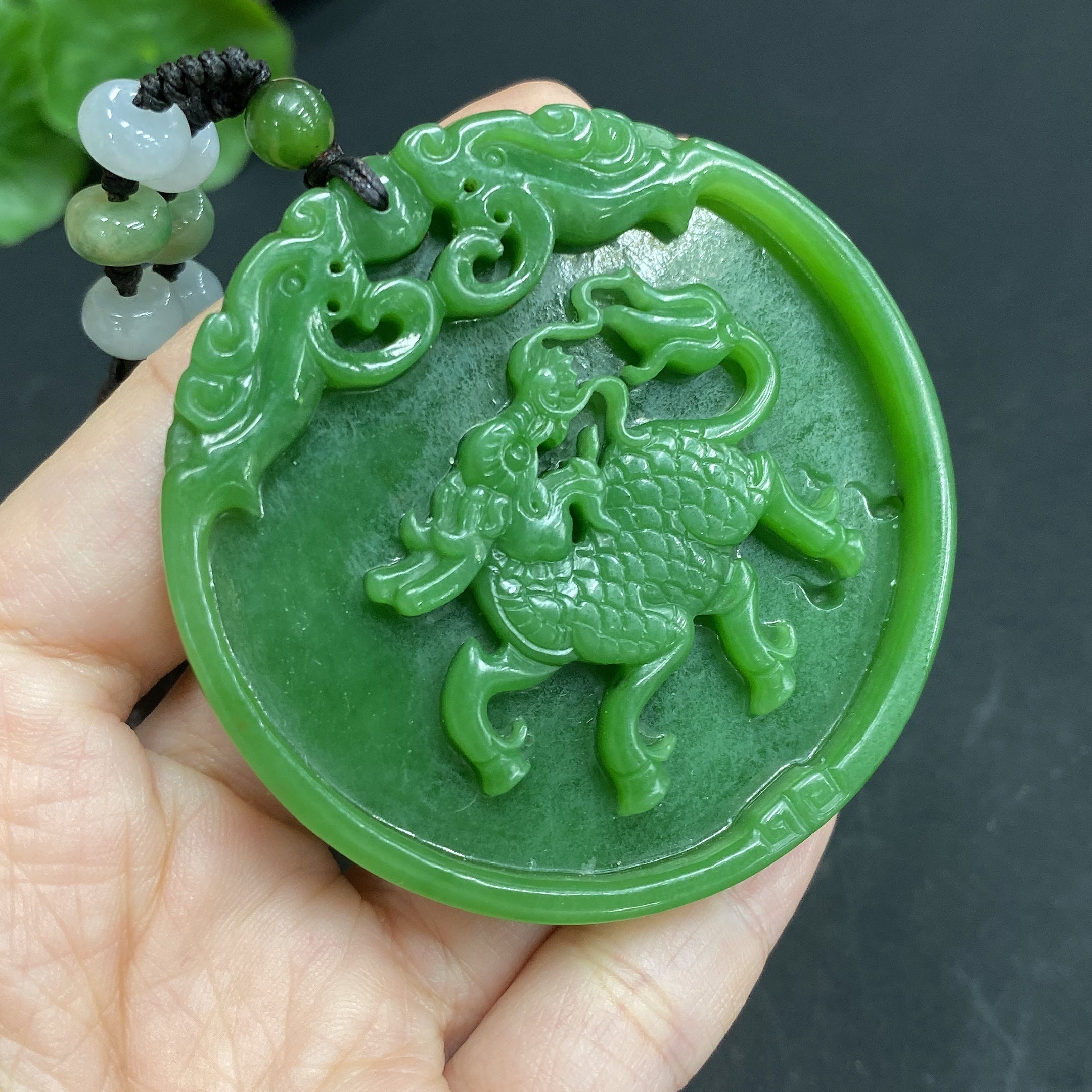 Hetian Jade Pendant Kylin Total Weight Approx. (Including Rope) 54.1g
