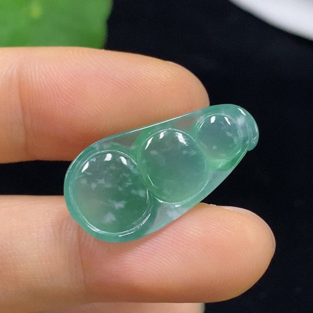 Jadeite auspicious bean inlay piece, about 3.13g, featuring intricate jade craftsmanship and detailed inlay work.