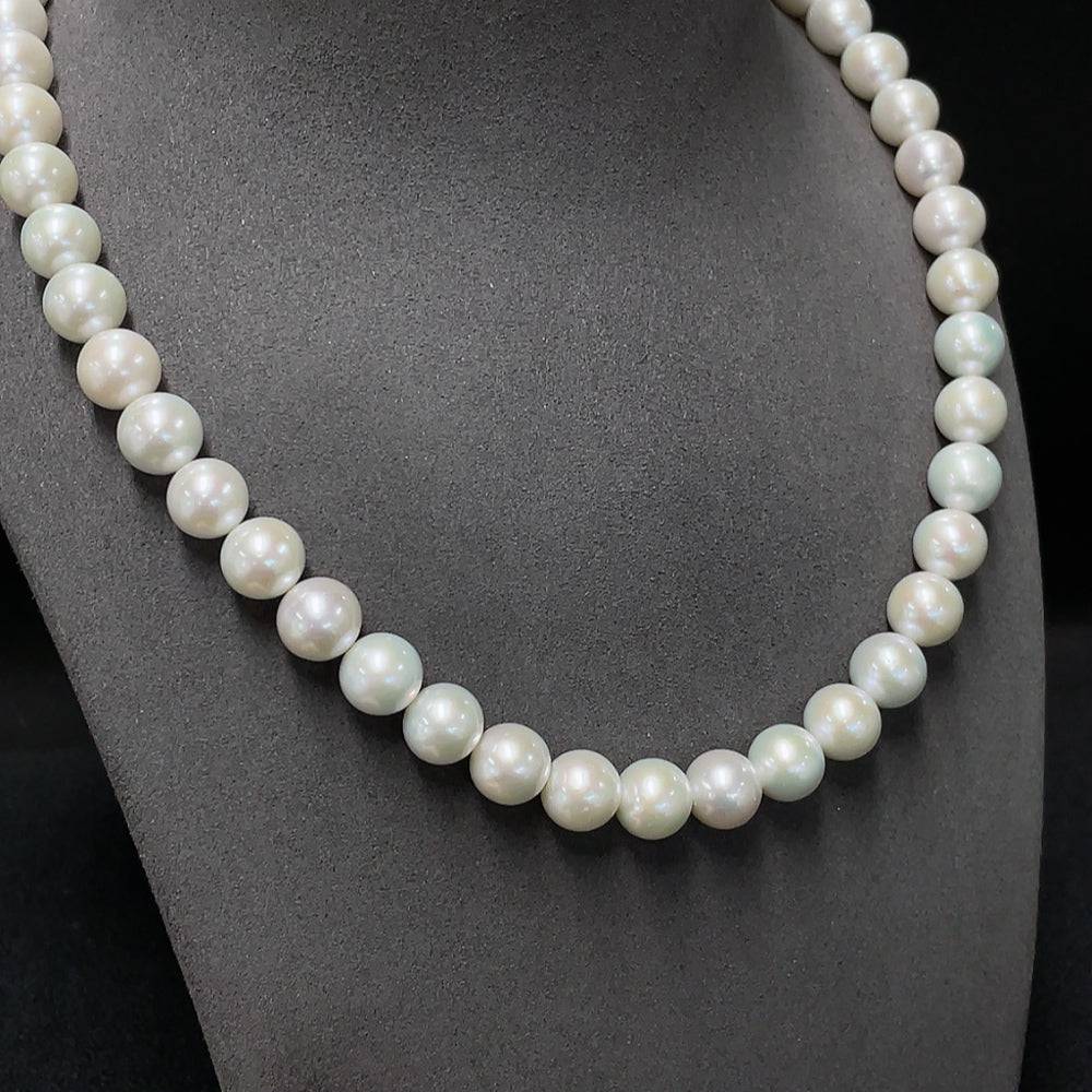Huiliu Pearl bead necklace featuring 9.9-10.8mm pearl beads with red markings, displayed on a neutral background.