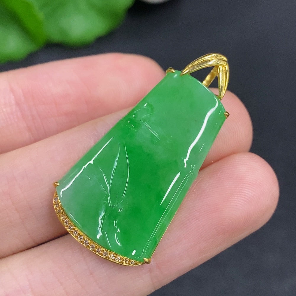 Jadeite Ascending Inlay Pendant 18k Gold Total Weight Approx.4.6g Non-Diamond