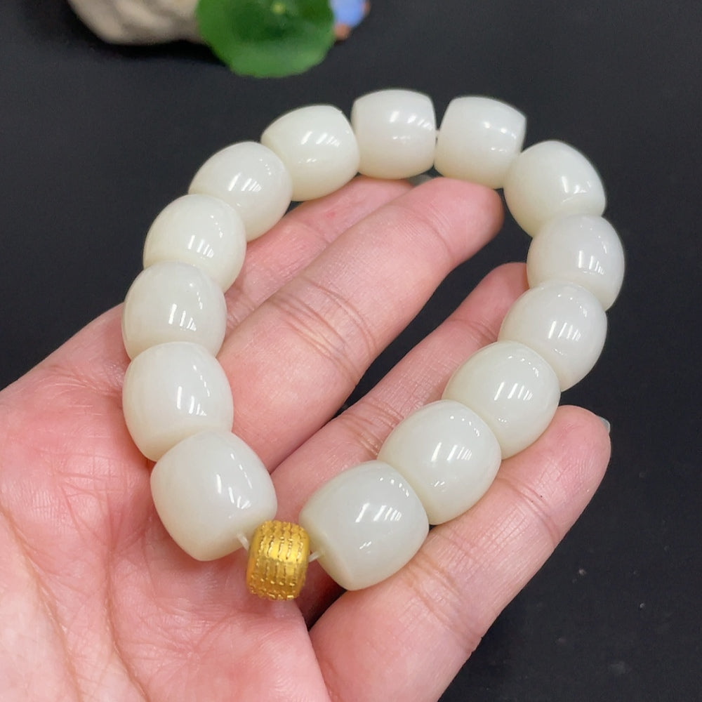 Hetian Jade Bracelet, Approx. 14.8mm, Total Weight Approx. 83g, No Hallmark, 18k Gold Content Tested