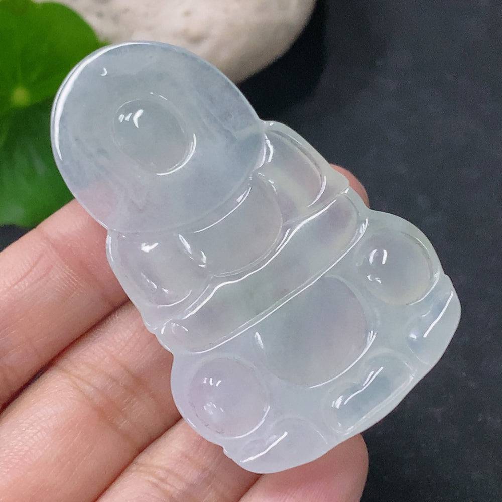 Huiliu Jadeite Pendant featuring Guanyin figure, carved from green jade with intricate details, certified by Huiliu HQ.