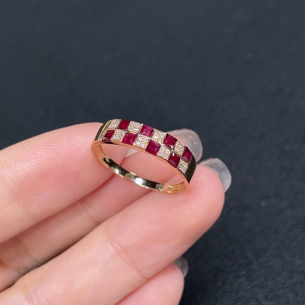 Ruby Inlaid Ring, 18K Gold, Diamond Accents