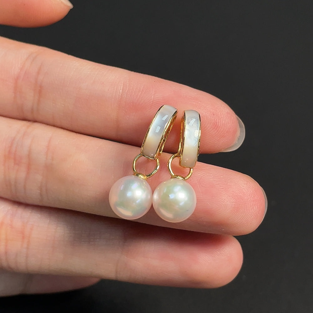 18K Sea Water Pearl Earrings, Total Weight Approx. 3.21g, Size Around 8mm