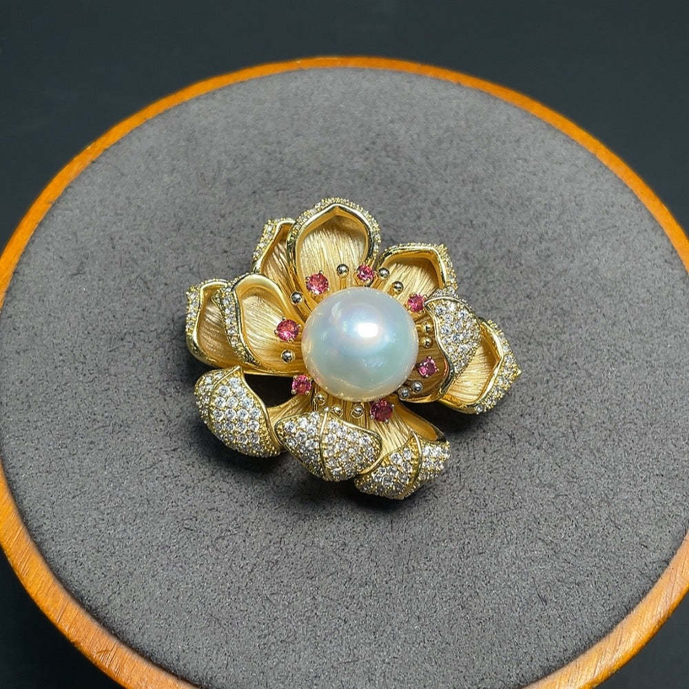Seawater pearl inlaid brooch non-gold inlaid card 15.2mm approx. total weight about 39.35g