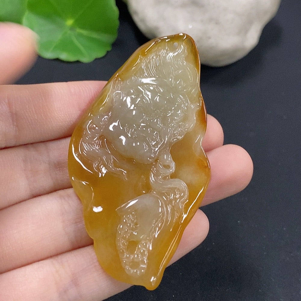 Jadeite Fudo Myoo Pendant Color origin undetermined Total weight approx. 14.18g