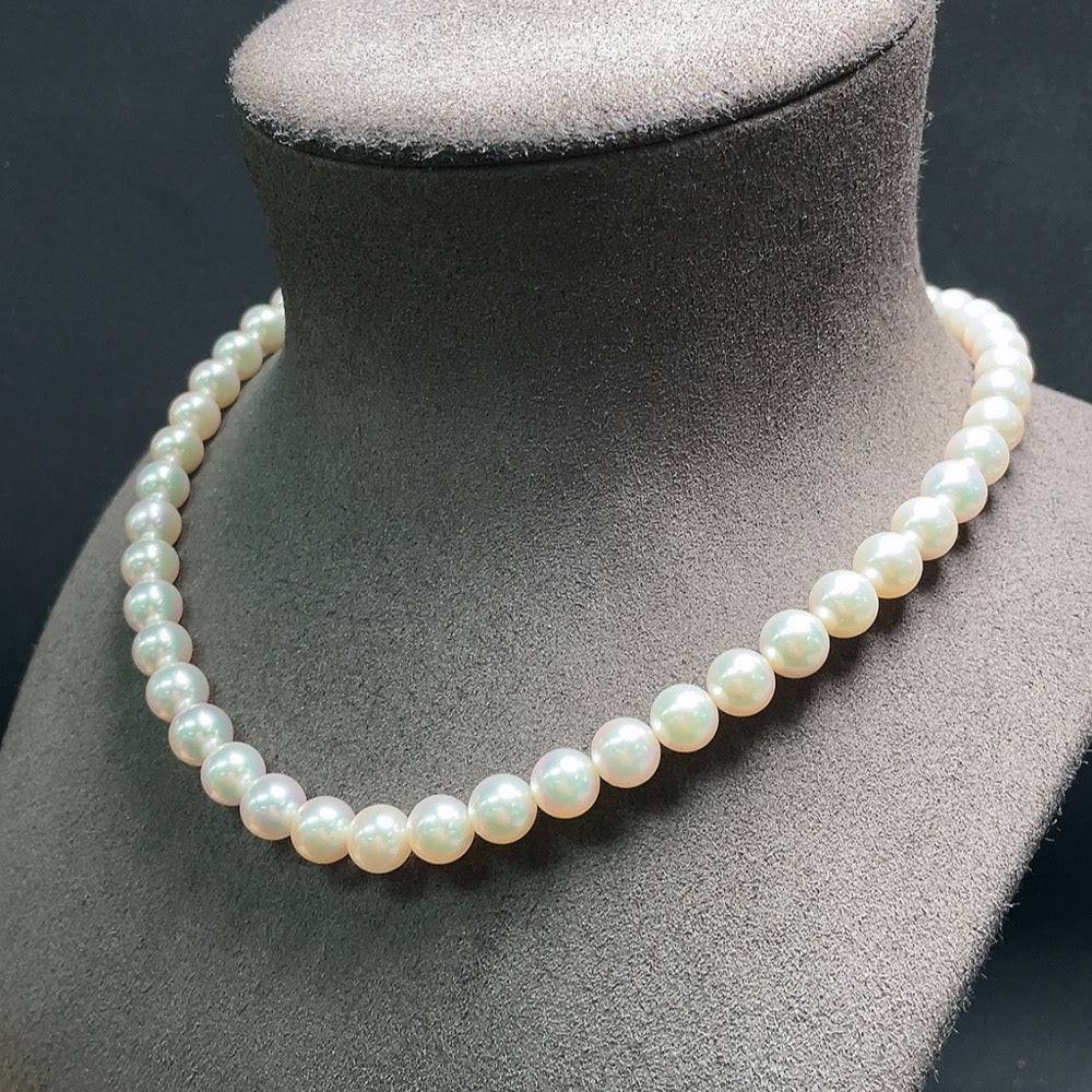 HUILIU HQ seawater pearl necklace with 8.2mm pearls, non-gold, total weight 42.6g, displayed on a neutral background
